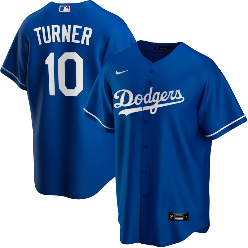2020 MLB Men Los Angeles Dodgers Justin Turner Nike Royal Alternate 2020 Replica Player Jersey 1